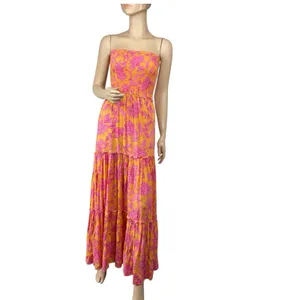 Abel The Label ATL‎ Strapless Tiered Maxi Dress Smocked Bodice Floral Hippie thumbnail 3