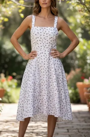 Hutch White Daisy Floral Midi Dress SIZE 12 Apron Designer Cottage Sundress $370 thumbnail 1