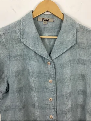 Flax Short Sleeve Button Down Linen Shirt Size Small thumbnail 2
