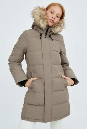 Aritzia Tna The Powder Parka Mid Length Jacket Modern Taupe Goose Down SMALL. thumbnail 1
