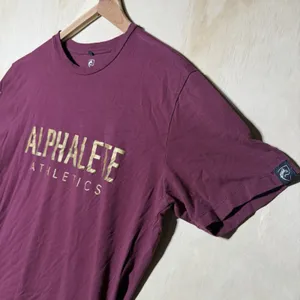 Alphalete Athletics Women's Large Burgundy Gold Logo Graphic Stretch Gym T Shirt thumbnail 3
