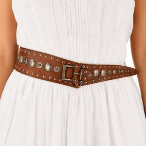 Topaz Brown Genuine Leather Studded Made in Italy Vintage Belt thumbnail 1