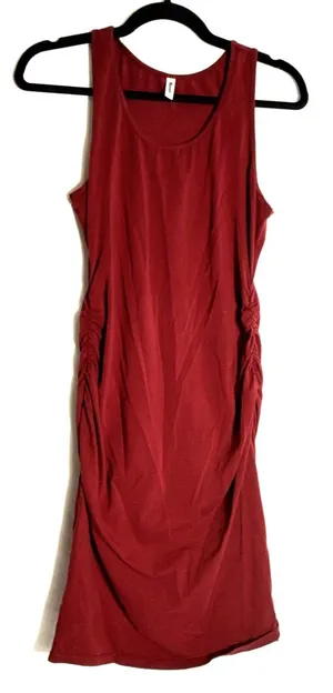 Missufe Maroon Maternity T-Shirt Dress Women's Medium 36" Long Gathered Sides thumbnail 1
