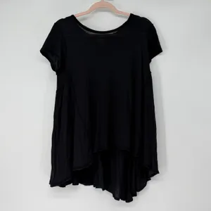 We The Free Free People Black Pima‎ Cotton Modal High Low Peplum Top Size M thumbnail 2