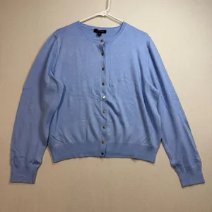 Ann Taylor Sky Blue Button-Front Crewneck Cardigan thumbnail 1