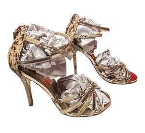 bebe cage multi-strap Metalic gold sandals with a snakeskin-textured look thumbnail 1