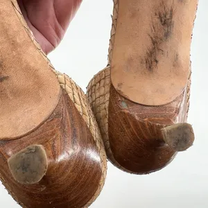 Stuart Weitzman tan snake-embossed leather D'Orsay kitten heels knotted vamp 6.5 thumbnail 10