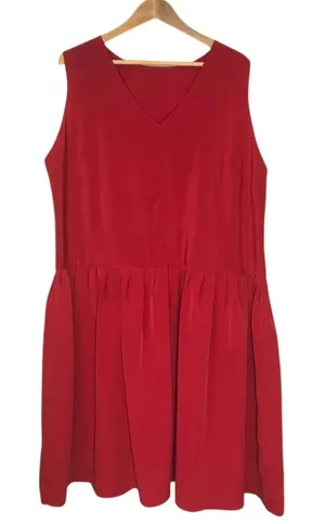 Vintage Shift Dress V-Neck‎ Handmade Pleats Sleeveless Summer Colorful Bright thumbnail 1
