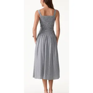 OGL Move Stripe Square Neck Smocked Midi Bra Dress Gray White Size L NWOT thumbnail 2