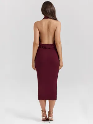 House of CB Florentina Merlot Draped Midi Dress L thumbnail 6