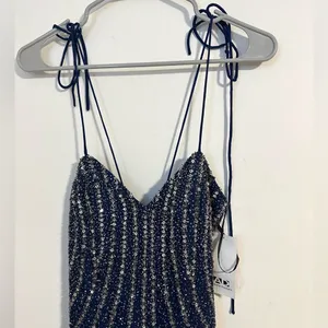 NWT Andretta Donatello SILK vintage beaded embellished navy gown whimisoth thumbnail 2