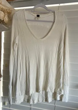 Free People Malibu Thermal Ivory Waffle Knit Top Size S layering boho thumbnail 1