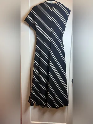 Mango Draped Striped Midi Dress Black White Italian‎ Fabric Size US 4-Small thumbnail 8