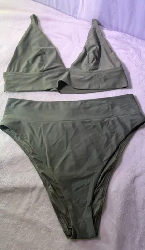 aerie Olive Green Lightweight Shirt-Style Bikini Set thumbnail 1