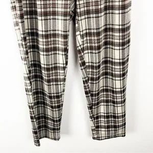 FREE PEOPLE Brown Cream Plaid High Rise Trouser Pants XS Boho Preppy Casual thumbnail 6