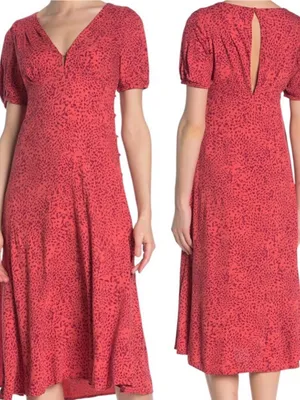 Free People Looking For Love Midi Dress Flame Combo V Neck Keyhole Back 8 thumbnail 2