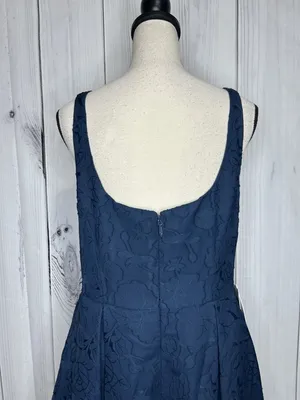 Azazie Atelier Amalie Dress Navy Blue Sz 12 Floral Jacquard Sleeveless Gown NEW thumbnail 9