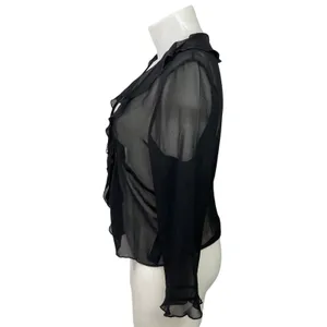 Aritzia Wilfred Black Long Sleeve Chiffon Sheer Ruffles Tie Front Blouse Top XL thumbnail 2