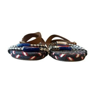 Tory Burch Beaded Espadrille Sandals Red‎ White Blue 7 Nautical thumbnail 3