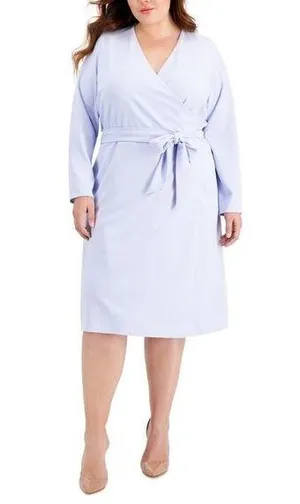 Alfani Womens Wrap Dress Long Sleeve V Neck Purple 1X thumbnail 1