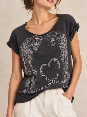 AllSaints Leopard Graphic Women’s Tee S Charcoal Cropped Grunge Benin Pina thumbnail 1