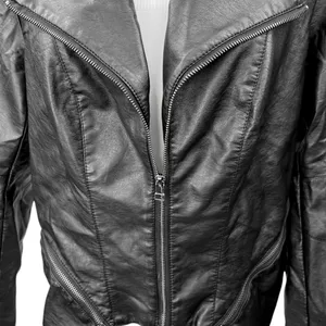 City Chic Women's Black Faux Leather Vegan Full Zip Biker Moto Coat Jacket Sz S thumbnail 3