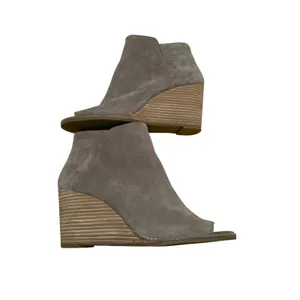 Lucky Brand Womens Taupe Suede Peep Toe Wedge Booties Open Toe Ankle Boots‎ 10M thumbnail 3