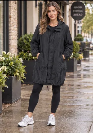 Women's Tumi Lightweight Hooded Rain Jacket, Black, Size L Black Size L thumbnail 1