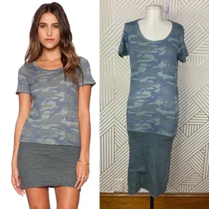 Monrow Camo Tee Shirt‎ Dress Succulent Green Short Sleeve Ruched Size US Small thumbnail 2