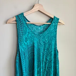 Vintage boho sleeveless turquoise flowy midi dress women's size M full skirt thumbnail 2