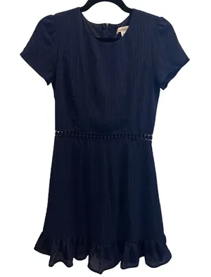 Francesca's‎ Navy Blue Mini Dress Crochet Waist Ruffle Hem Short Sleeve Small thumbnail 1
