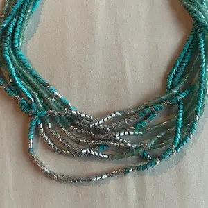 Turquoise and Silver Beaded Necklace Blue thumbnail 3