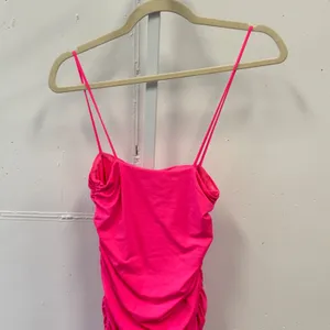 Oh Polly Neon Pink Ruched Bodycon Mini Dress Square Neck Spaghetti Strap US 4 thumbnail 5