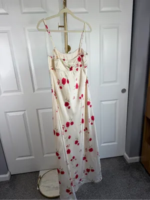 Thirty/Thirty Floral Satin Maxi Dress Ivory Red Size XL NWT thumbnail 8