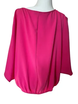Trina Turk Coraline Hot Pink Barbiecore Blouson Sleeve Tunic Top M thumbnail 5