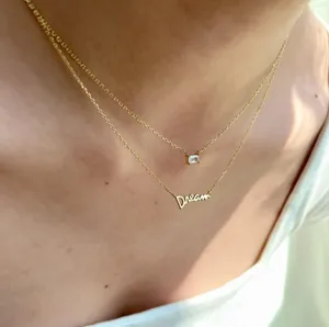 925 Sterling Silver 18k Gold Plated Double Chains Double Pendants Dream Necklace thumbnail 1