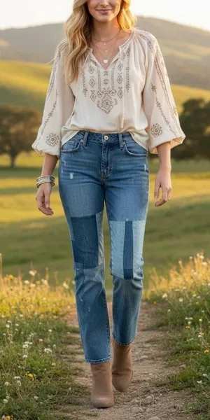 Lucky Brand Boyfriend Mid Rise Flare Patchwork Jeans Size 0/25R Cotton Hemp thumbnail 1