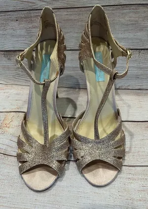 Blue By Betsey Johnson SB-Tee Champagne Glitter Dress Stiletto Heels WOMENS 10 thumbnail 1