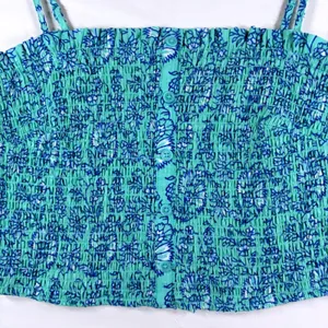 Roller Rabbit for Target Aqua Blue Floral Smocked Button‎ Front Tank Top Medium thumbnail 6