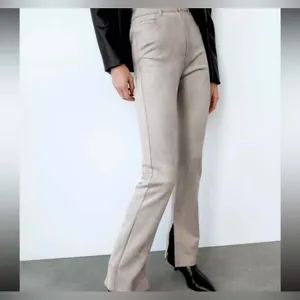ZARA Faux Suede Pants Ankle Slit Flare Dove Gray Sz 6 Classic City Fall Neutral thumbnail 7