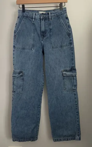 Altar'd State 25 Cargo Mid‎ Rise Jeans Stone Medium Wash Relaxed Baggy Grunge thumbnail 1