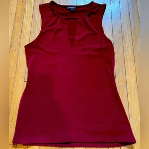 Express halter style fitted top. Burgundy in color. thumbnail 1