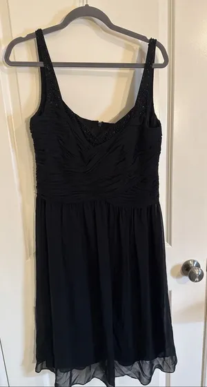 Vintage Jones New York 100% Silk Black Beaded Slip Dress Size 14 Whimsigoth thumbnail 1