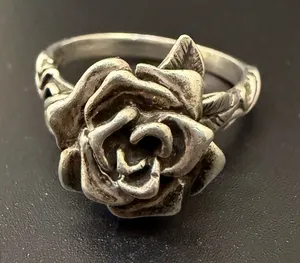 Vintage Signed MARAVA Oxidized Sterling Silver Full Bloom 3D Rose Ring Size 9 thumbnail 1