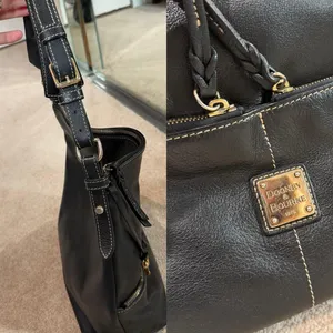 Black leather Dooney & Dillen Black Pebble Leather Hobo Shoulder Bag Gold Accent thumbnail 4
