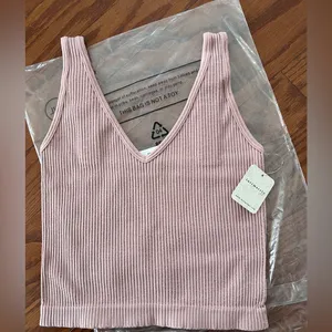 Free People Ribbed Pink V-Neck Tank Top M thumbnail 5
