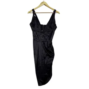 NWT Bella Barnett Satin Corset Pleated Draped Wrap Slit Midi Dress Glam Size M thumbnail 3