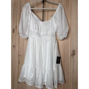 NWT Lulus Ethereal Arrival White Puff Sleeve Tie-Back Chiffon Mini Dress Size S thumbnail 2
