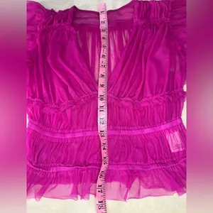 Free People Pink Ruffled Cap Sleeve Crop Blouse thumbnail 6