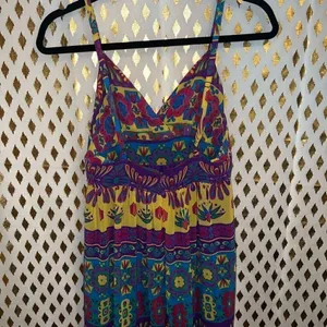 Long flowy boho maxi dress floral mosaic size S thumbnail 4